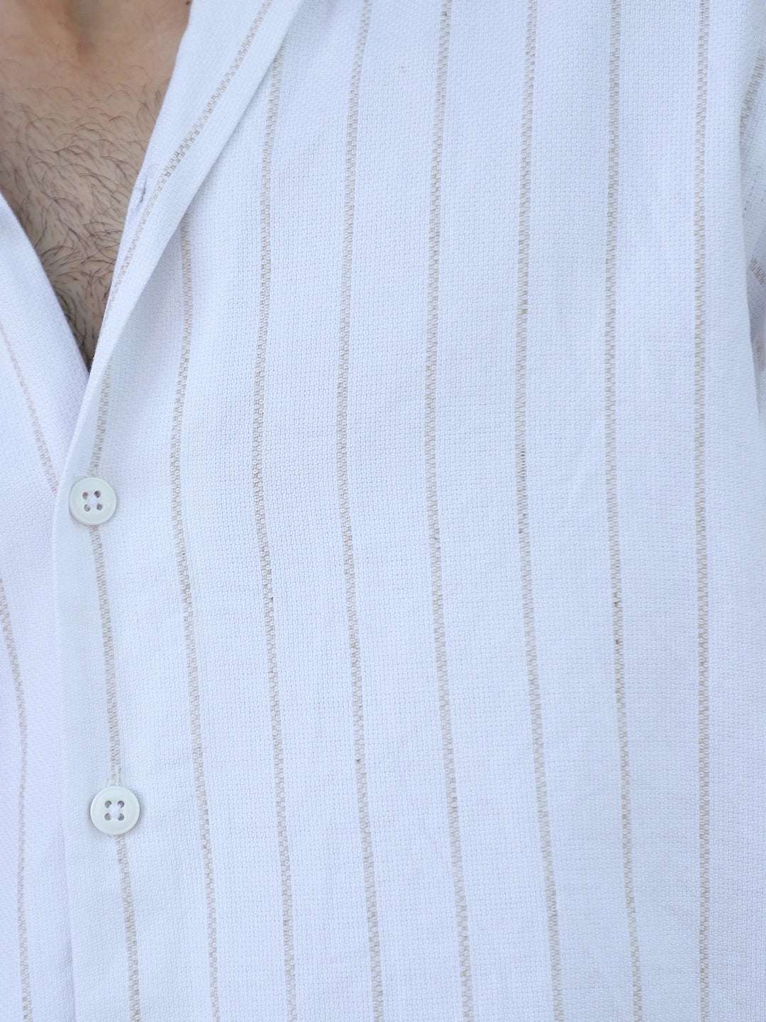 Linen White Half Sleeve Stripe Shirt
