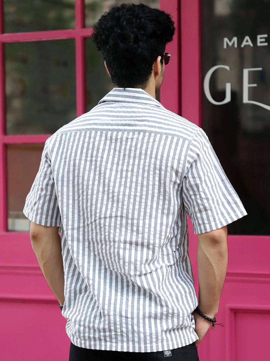 Vornix Black Half Sleeve Stripe Shirt