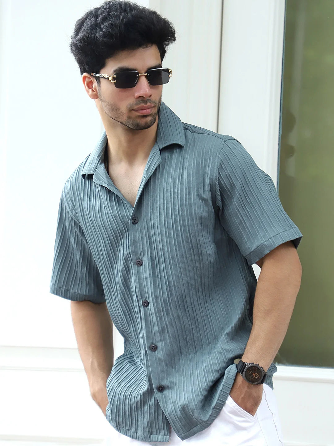 Lush Teal Green Half Sleeve Shirt