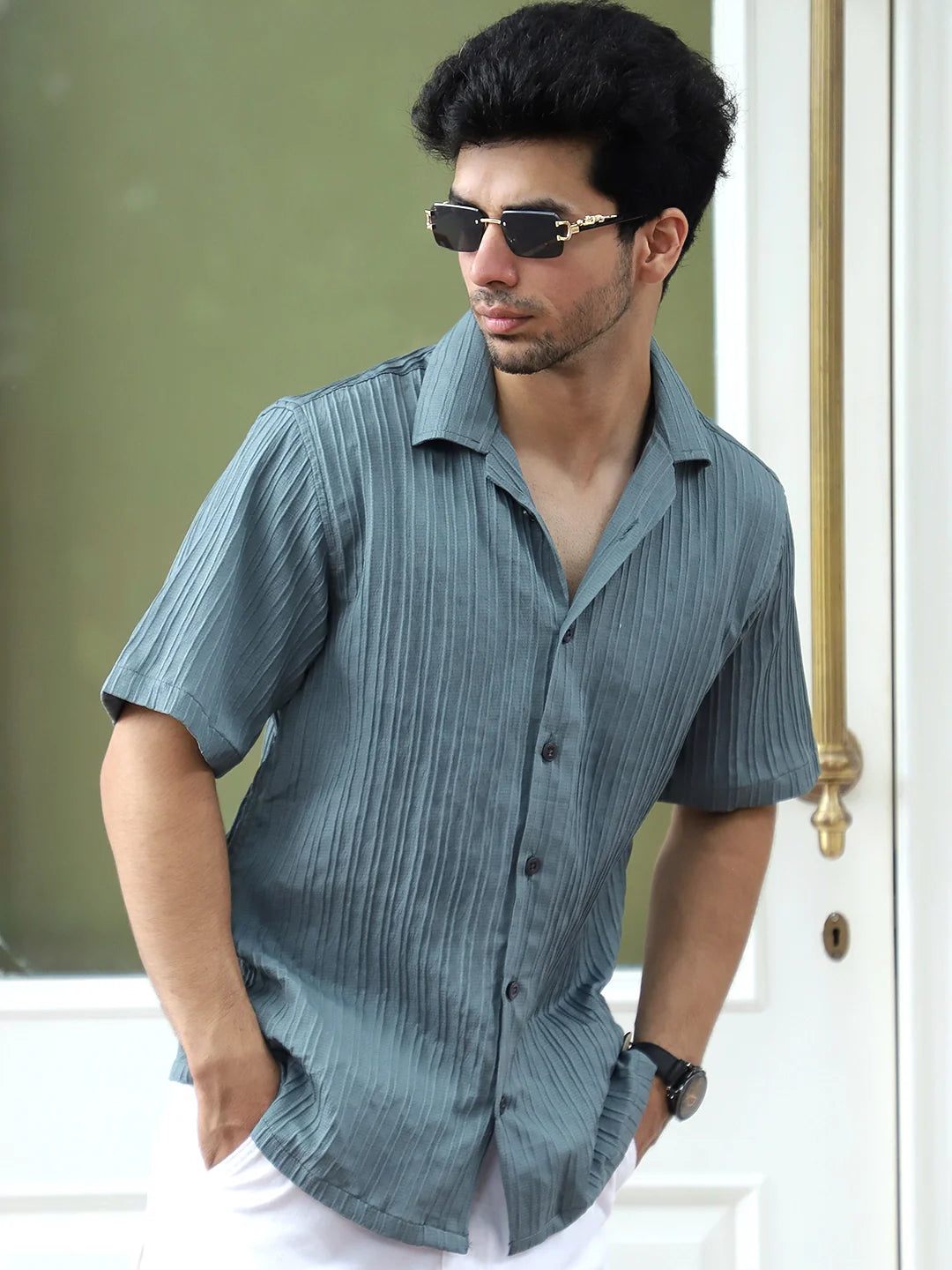 Lush Teal Green Half Sleeve Shirt