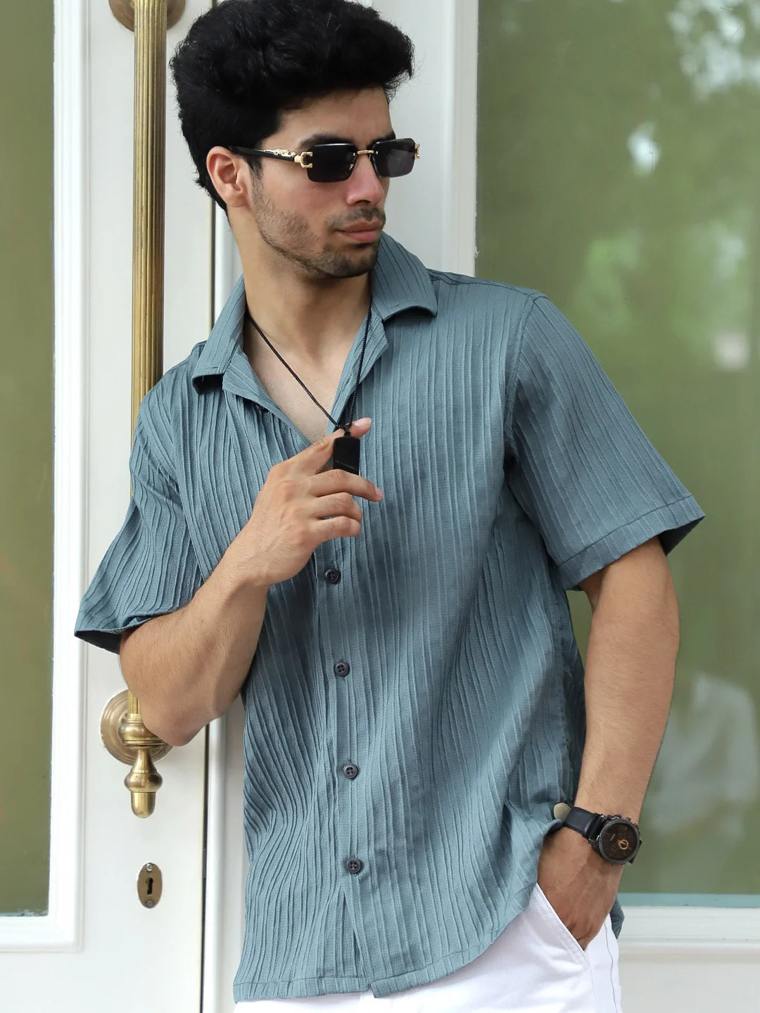 Lush Teal Green Half Sleeve Shirt
