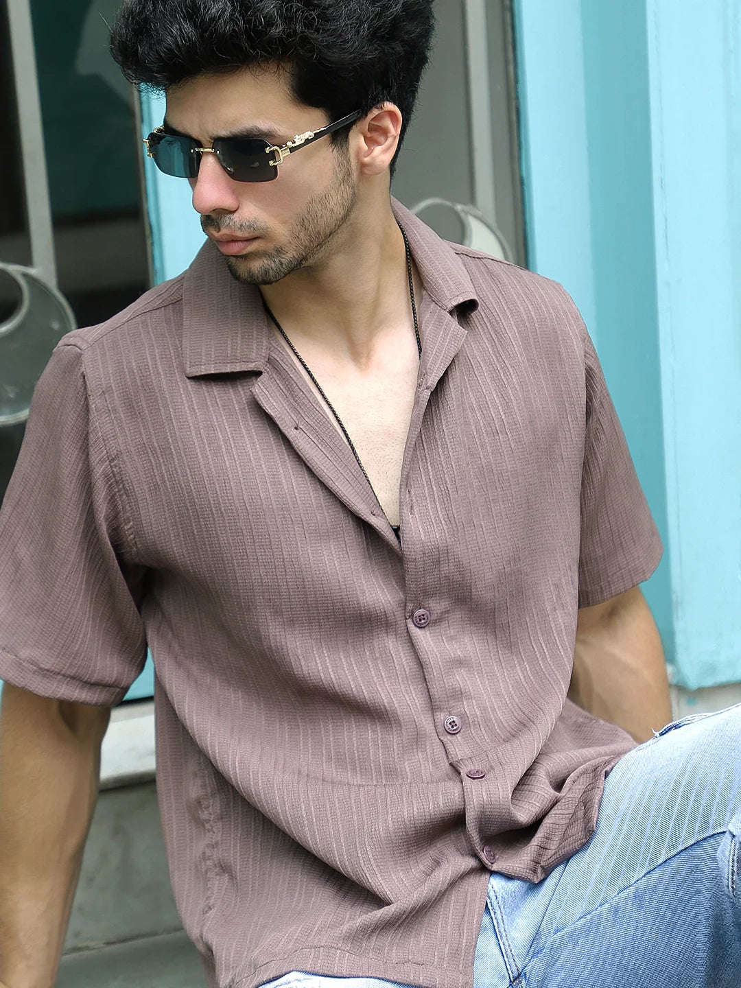 Lush Dusty Brown Half Sleeve Shirt