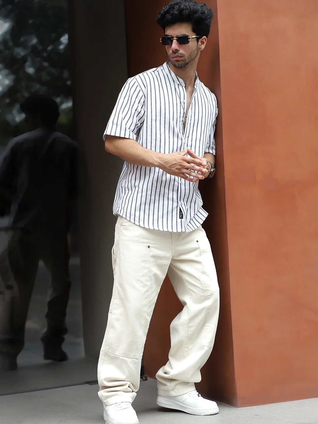 Stonehill White Half Sleeve Stripe Shirt