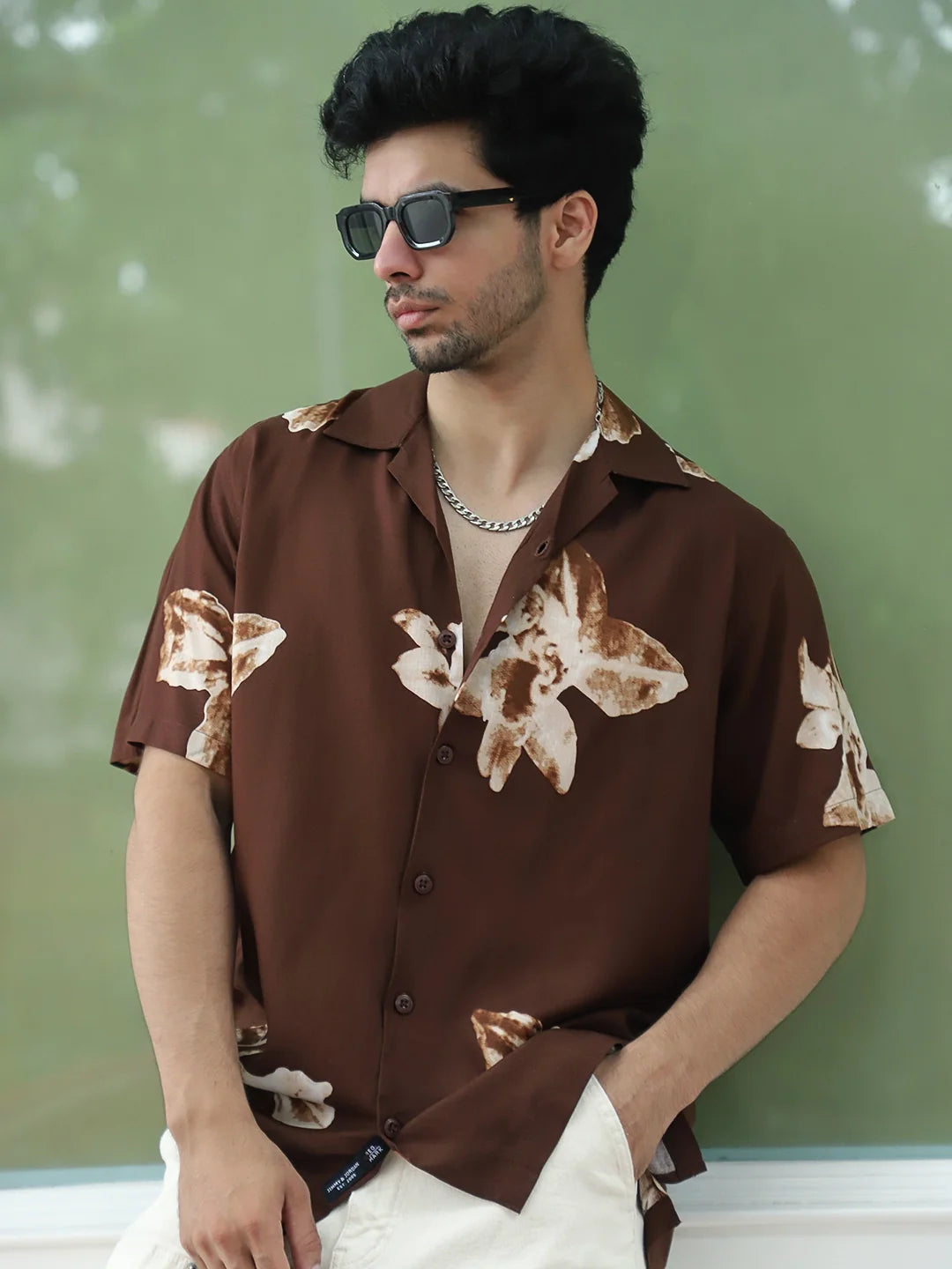Layali Dark Brown Half Sleeve Printed Shirt