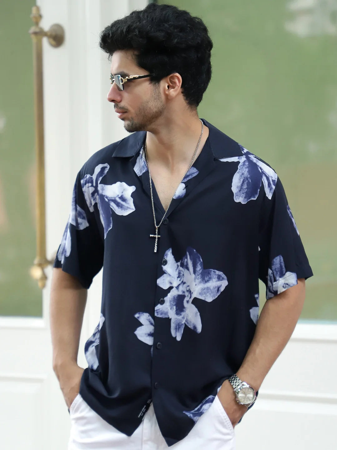 Layali Dark Blue Half Sleeve Printed Shirt