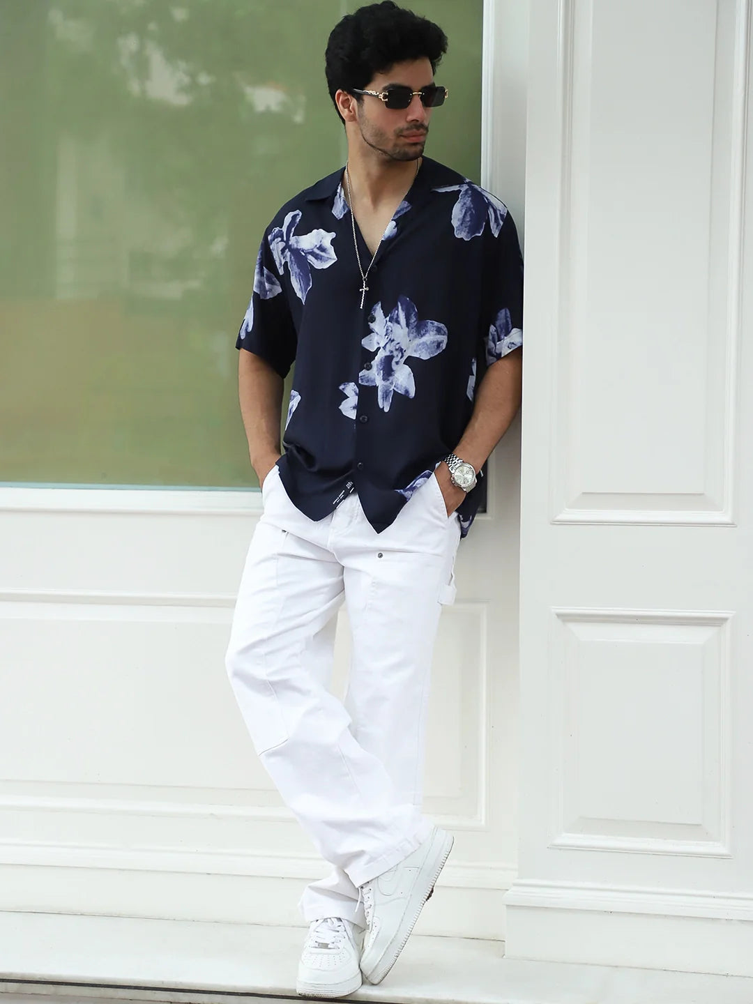 Layali Dark Blue Half Sleeve Printed Shirt