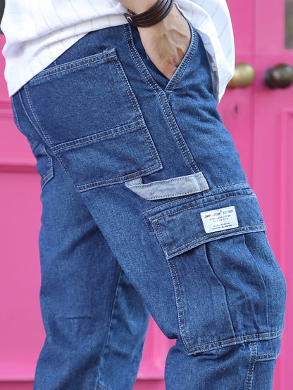 Celshade Blue Baggy Fit Denim Cargo