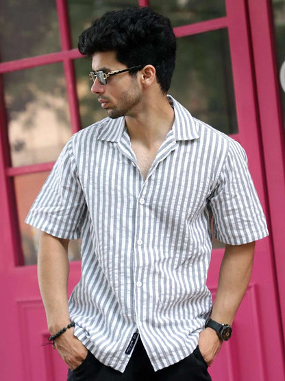 Vornix Black Half Sleeve Stripe Shirt