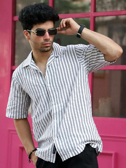 Vornix Black Half Sleeve Stripe Shirt