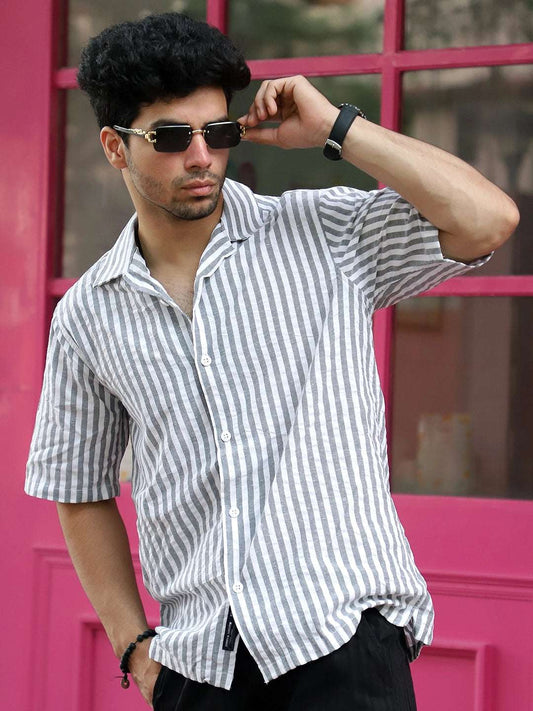 Vornix Black Half Sleeve Stripe Shirt