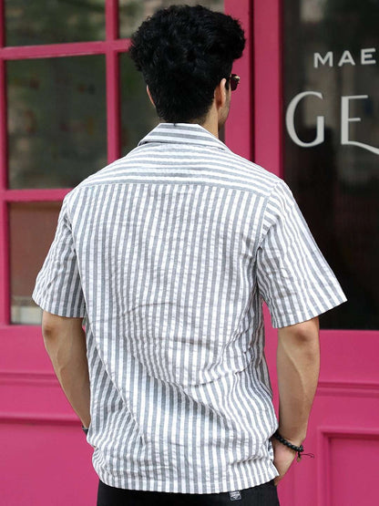 Vornix Black Half Sleeve Stripe Shirt