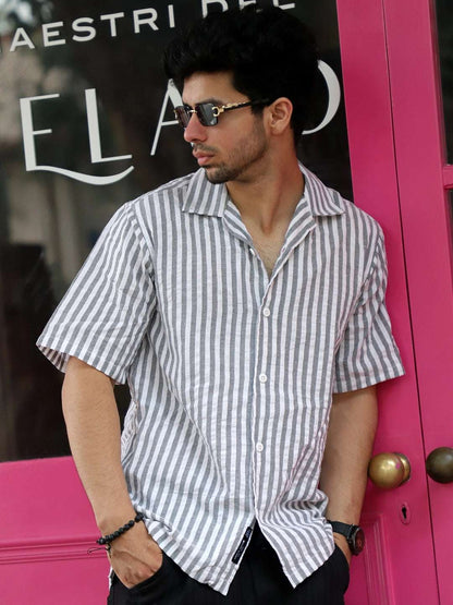 Vornix Black Half Sleeve Stripe Shirt
