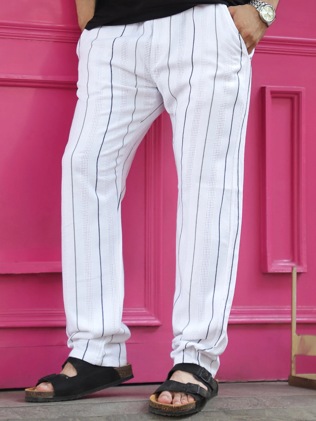 Kyzen White Stripe Baggy Fit Trouser