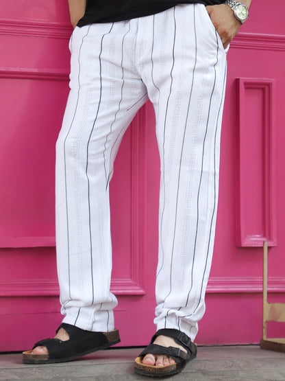 Kyzen White Stripe Baggy Fit Trouser