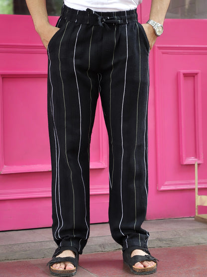 Kyzen Black Stripe Baggy Fit Trouser