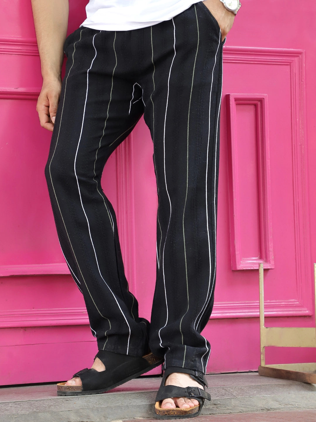 Kyzen Black Stripe Baggy Fit Trouser