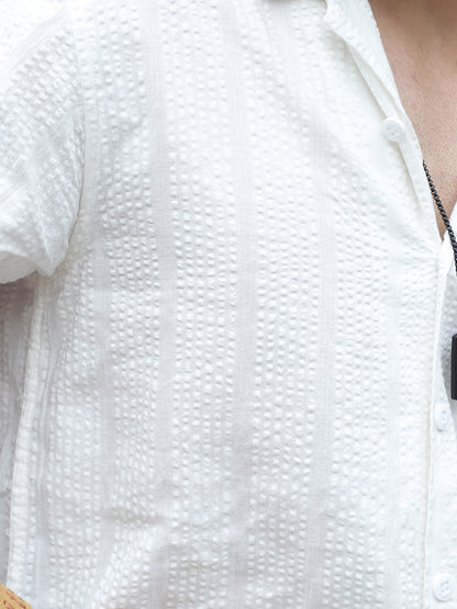 Solven Textured White Half Sleeve Shirt