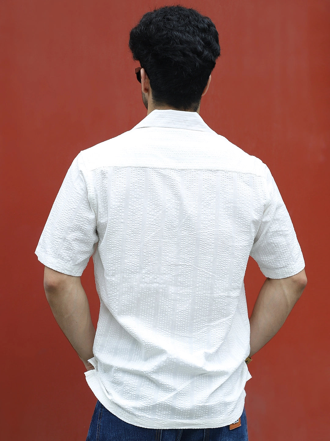 Solven Textured White Half Sleeve Shirt