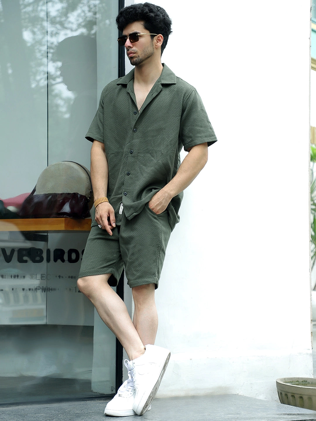 Minimalist Textured Dark Green Co-Ord Set