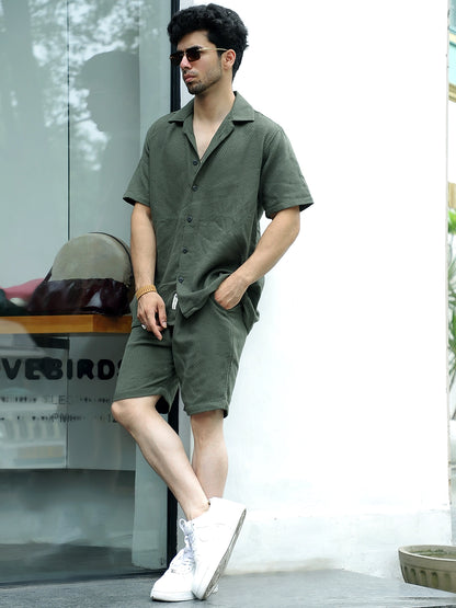 Minimalist Textured Dark Green Co-Ord Set