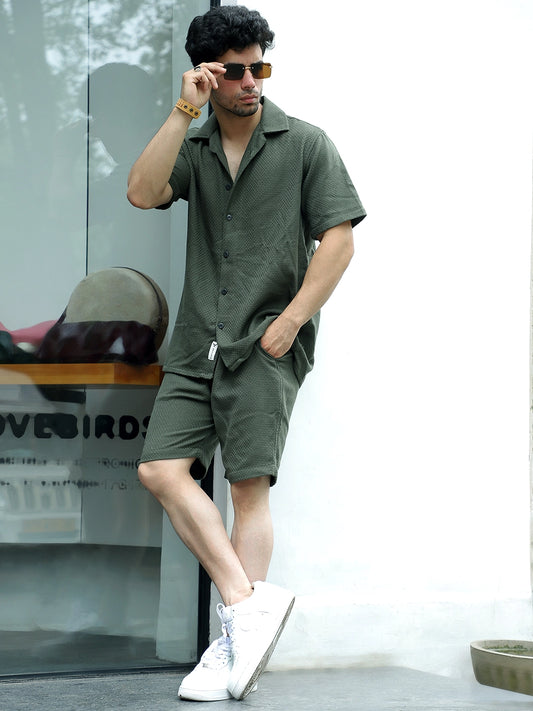 Minimalist Textured Dark Green Co-Ord Set