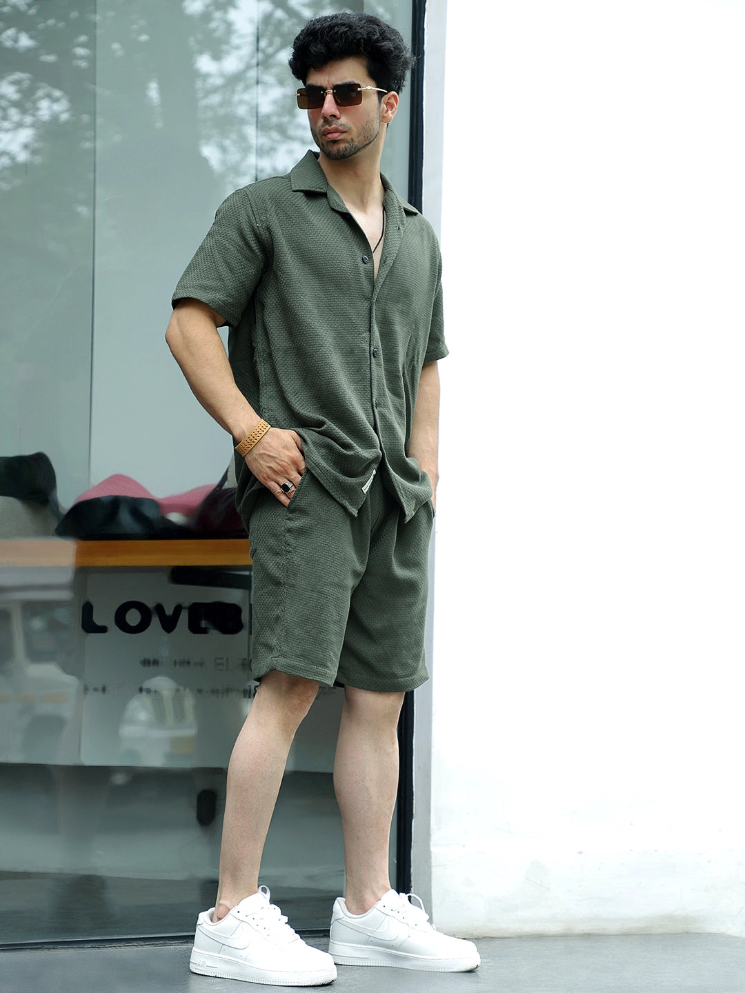 Minimalist Textured Dark Green Co-Ord Set