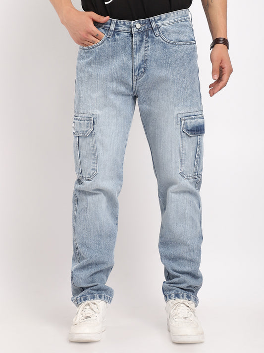 Caventor Ice Blue Baggy Fit Denim Cargo