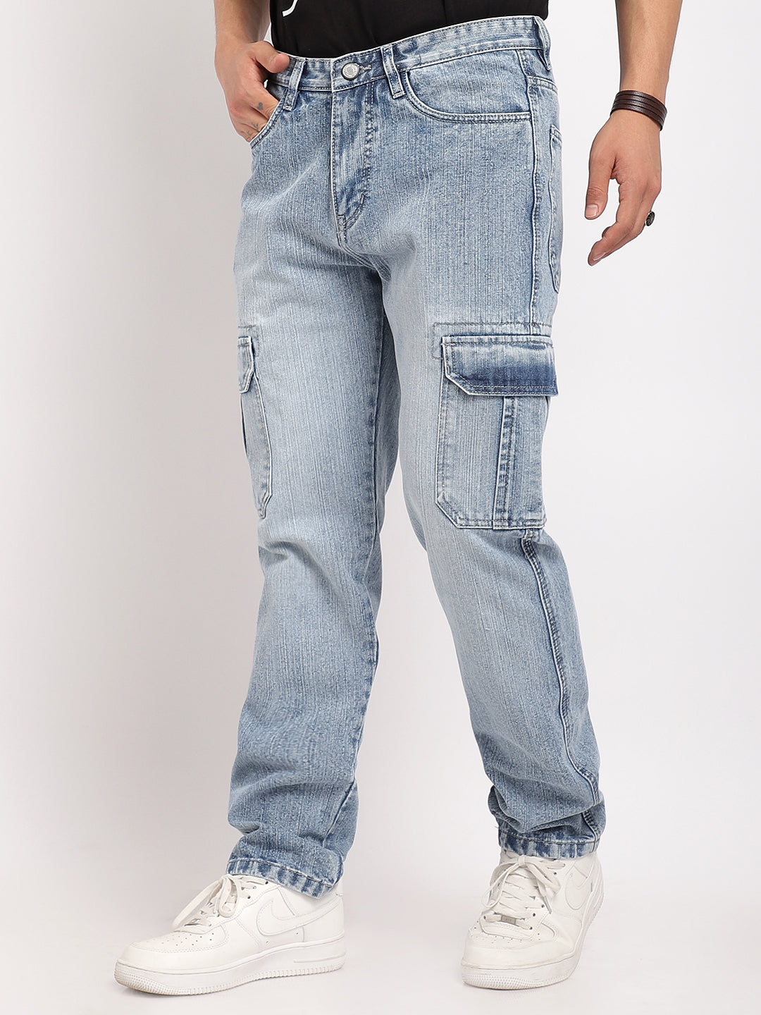 Caventor Ice Blue Baggy Fit Denim Cargo