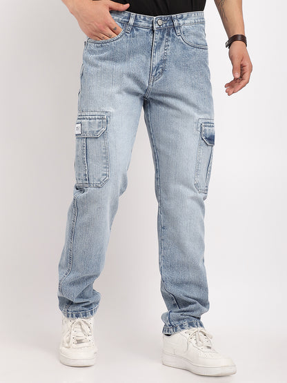 Caventor Ice Blue Baggy Fit Denim Cargo