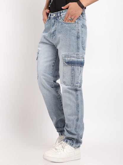 Caventor Ice Blue Baggy Fit Denim Cargo