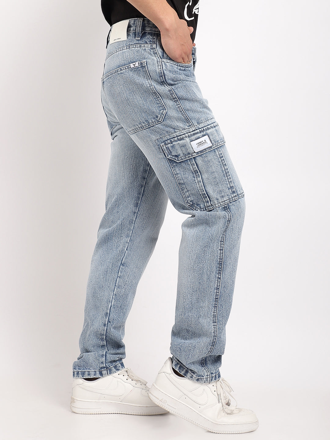 Caventor Ice Blue Baggy Fit Denim Cargo