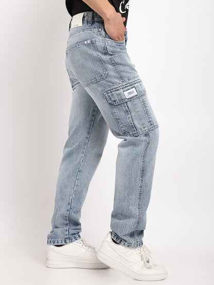 Caventor Ice Blue Baggy Fit Denim Cargo