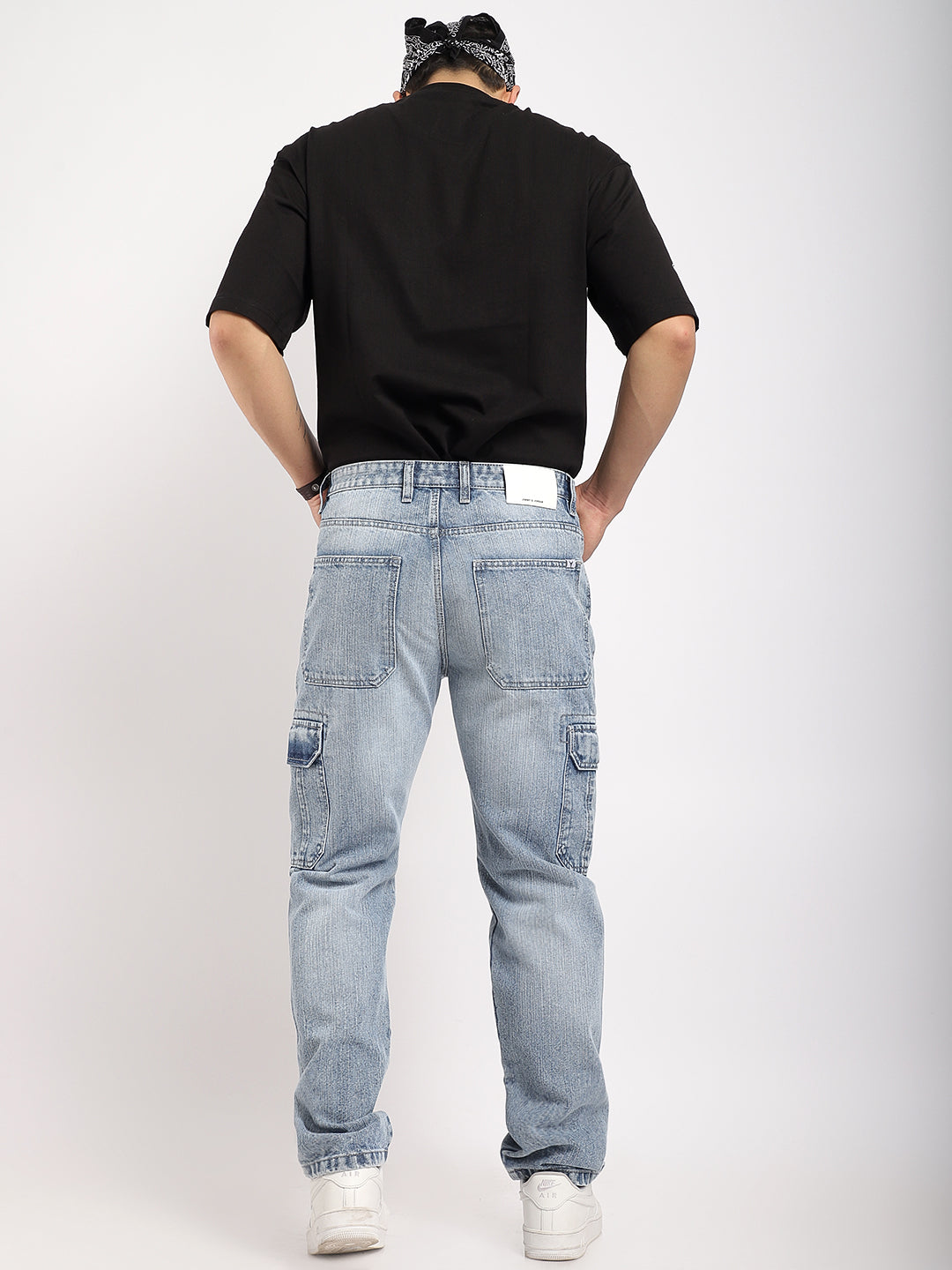 Caventor Ice Blue Baggy Fit Denim Cargo