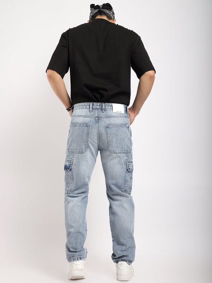 Caventor Ice Blue Baggy Fit Denim Cargo