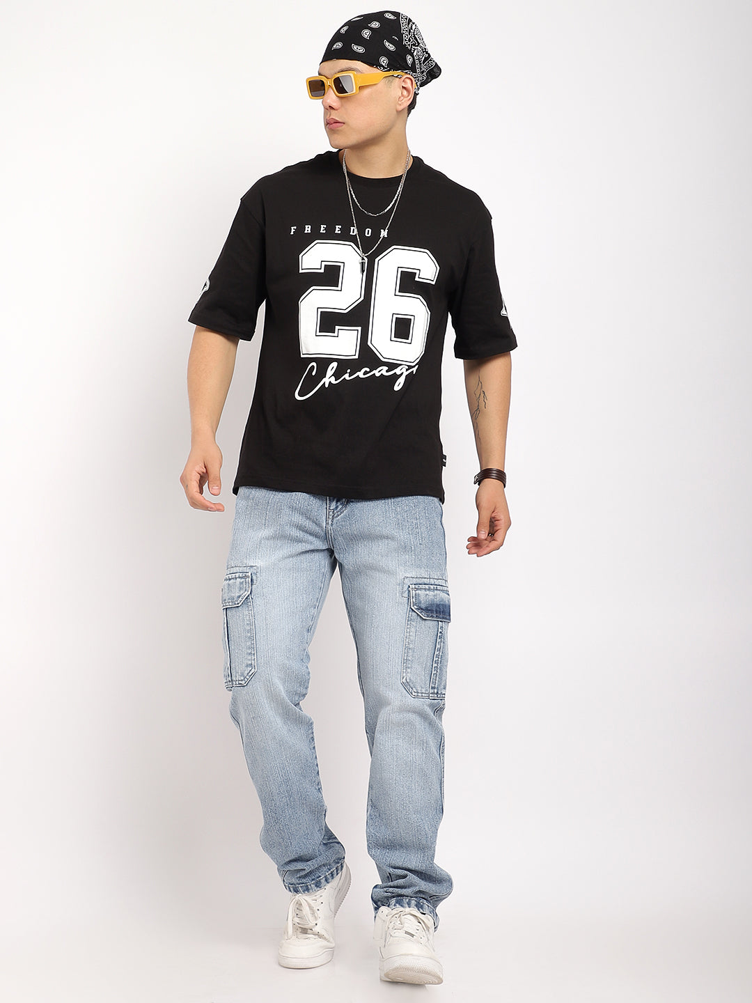 Caventor Ice Blue Baggy Fit Denim Cargo