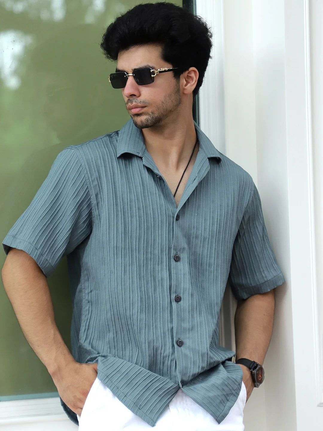 Lush Teal Green  Half Sleeve Shirt