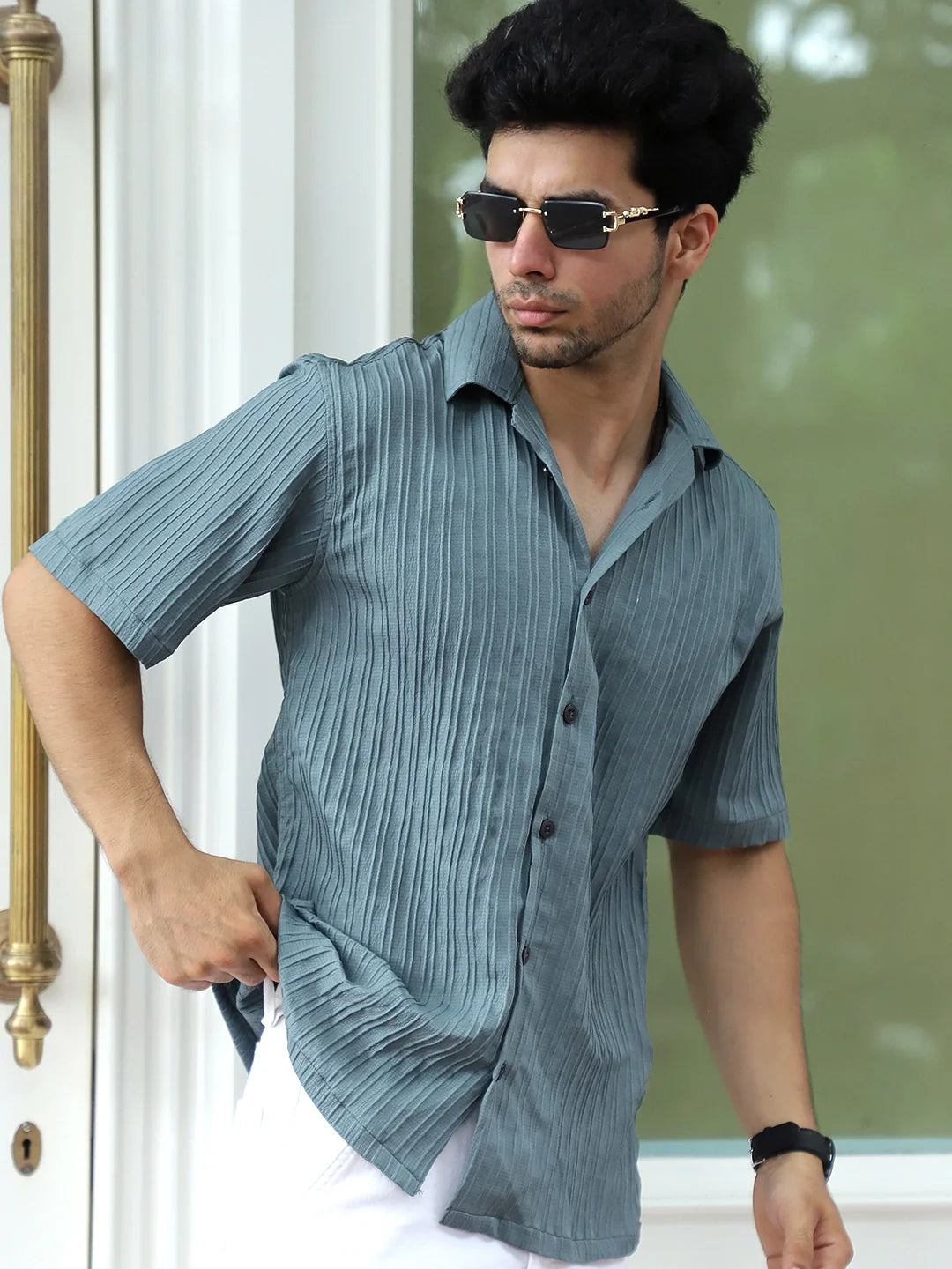 Lush Teal Green  Half Sleeve Shirt