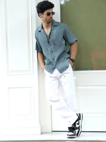 Lush Teal Green  Half Sleeve Shirt