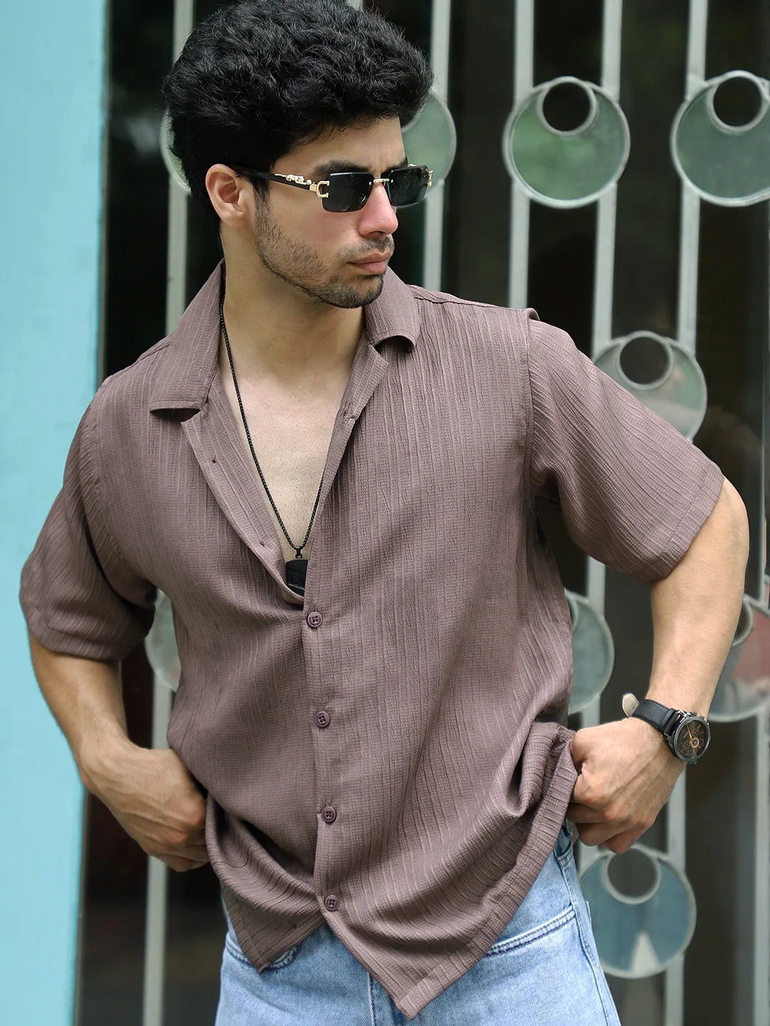 Lush Dusty Brown Half Sleeve Shirt