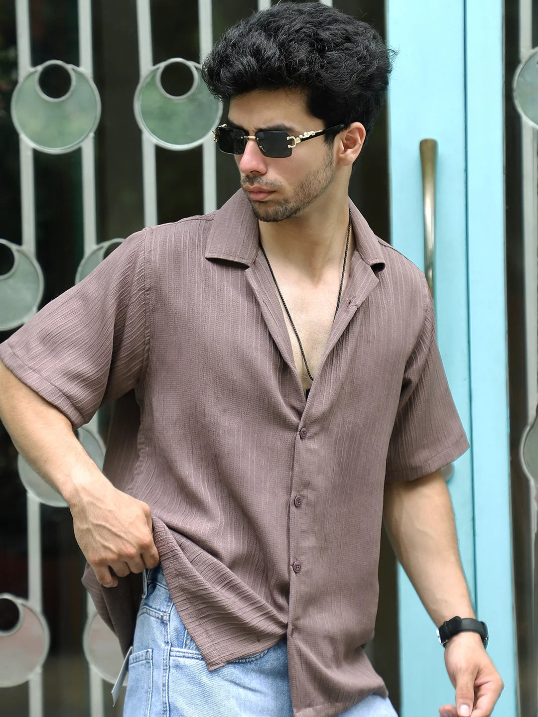 Lush Dusty Brown Half Sleeve Shirt