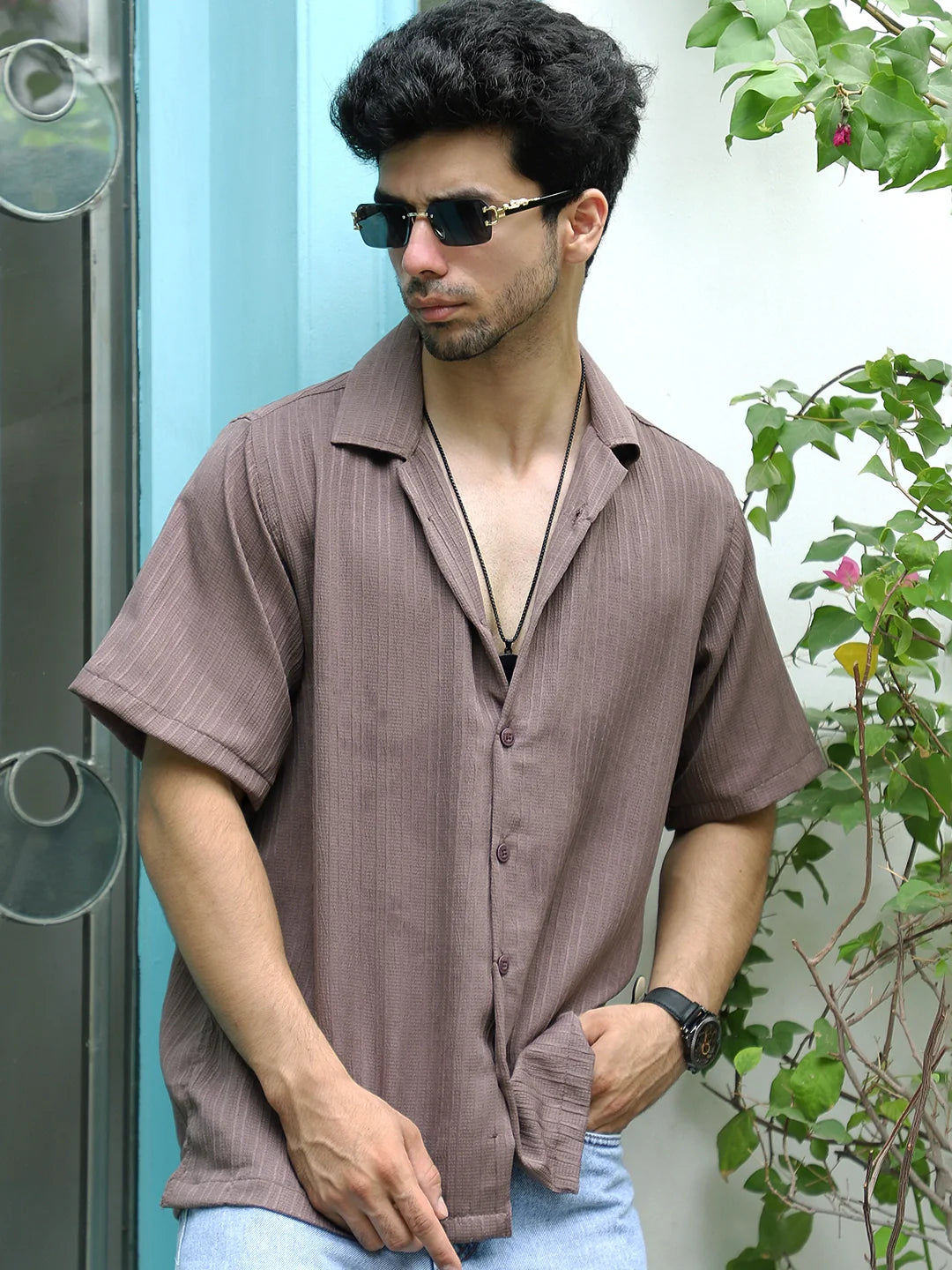 Lush Dusty Brown Half Sleeve Shirt
