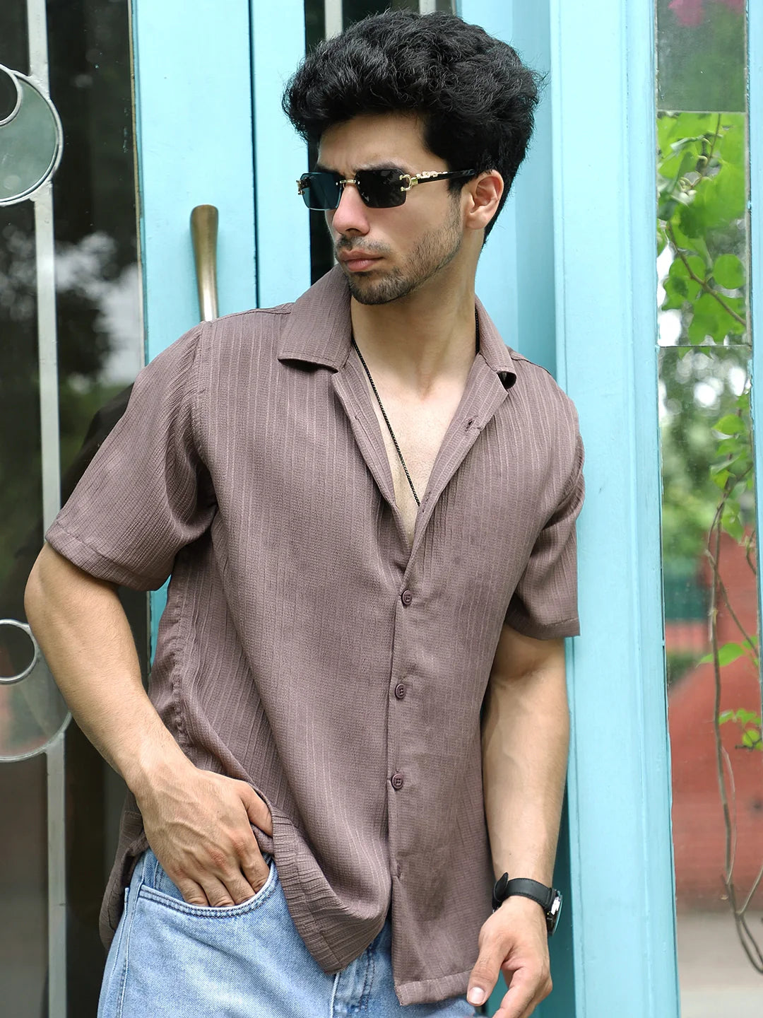 Lush Dusty Brown Half Sleeve Shirt