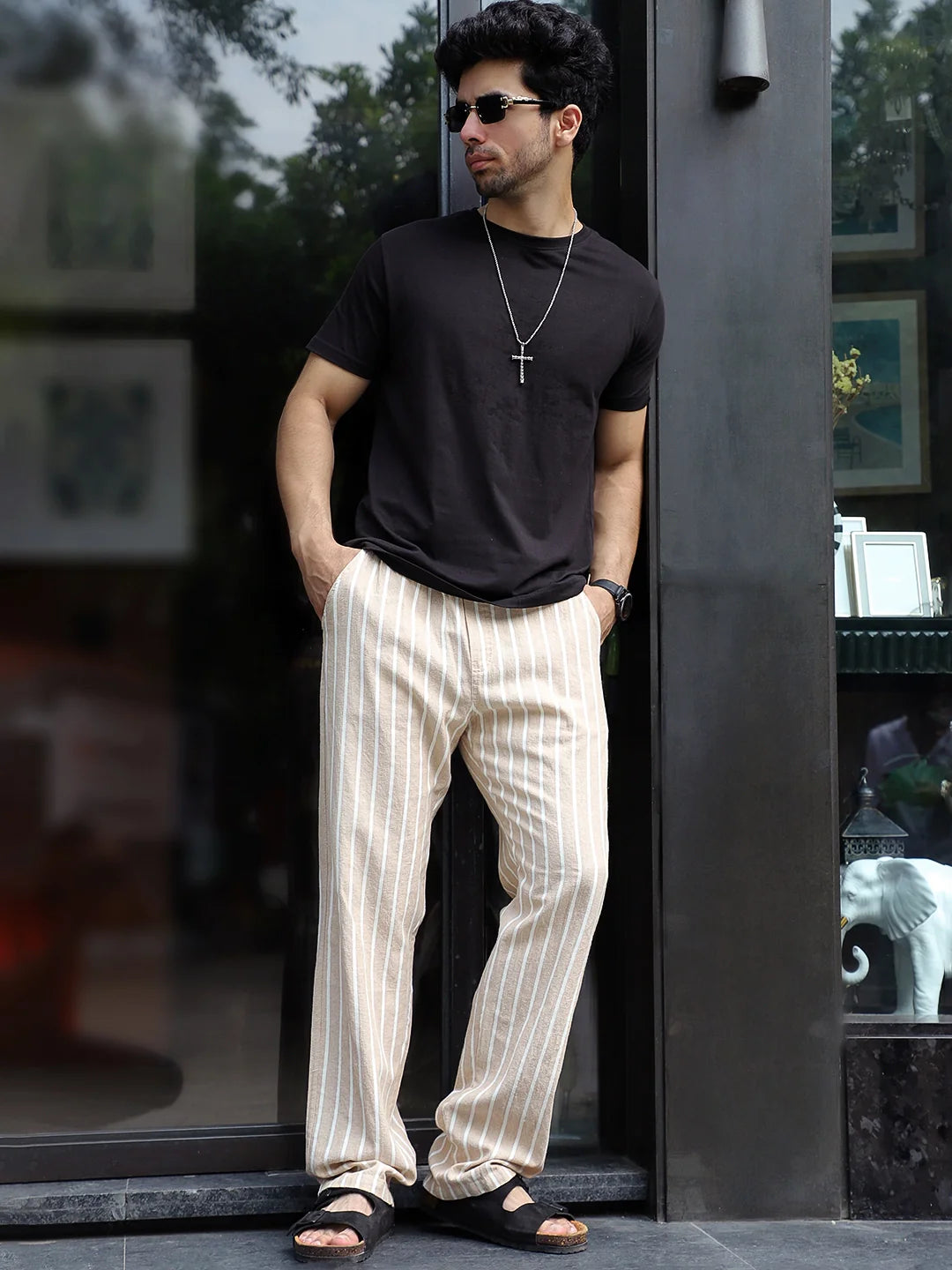 Frostline Beige Stripe Trouser