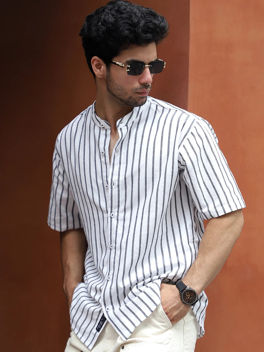 Stonehill White Half Sleeve Stripe Shirt