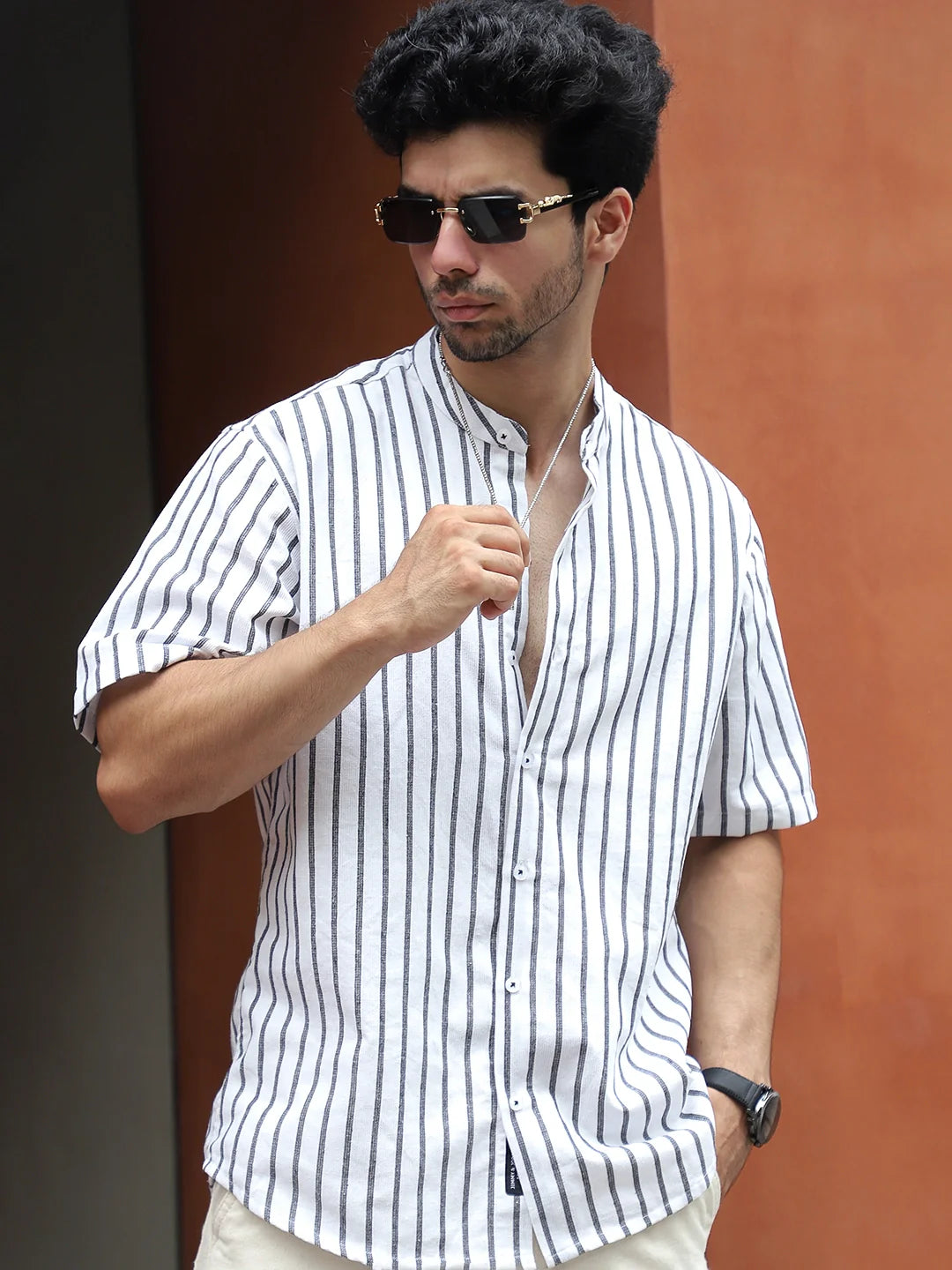 Stonehill White Half Sleeve Stripe Shirt