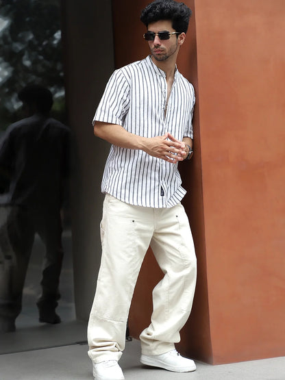 Stonehill White Half Sleeve Stripe Shirt