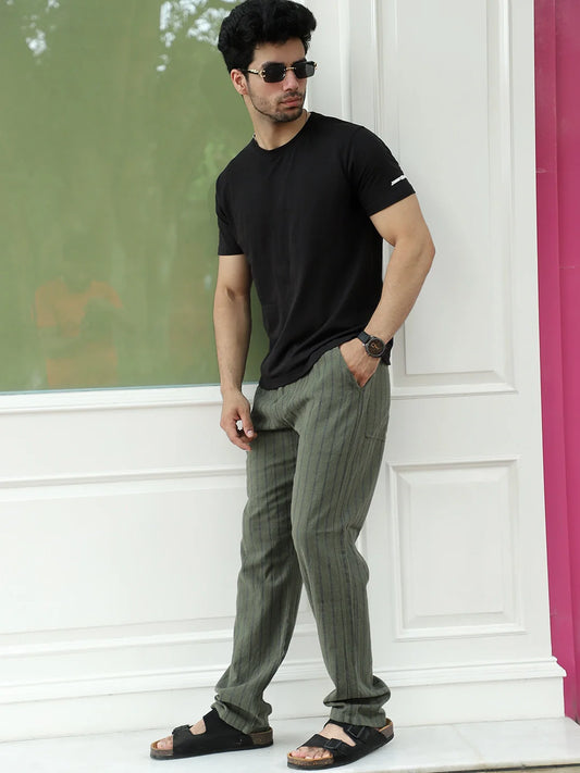 Mavero Olive Green Stripe Trouser