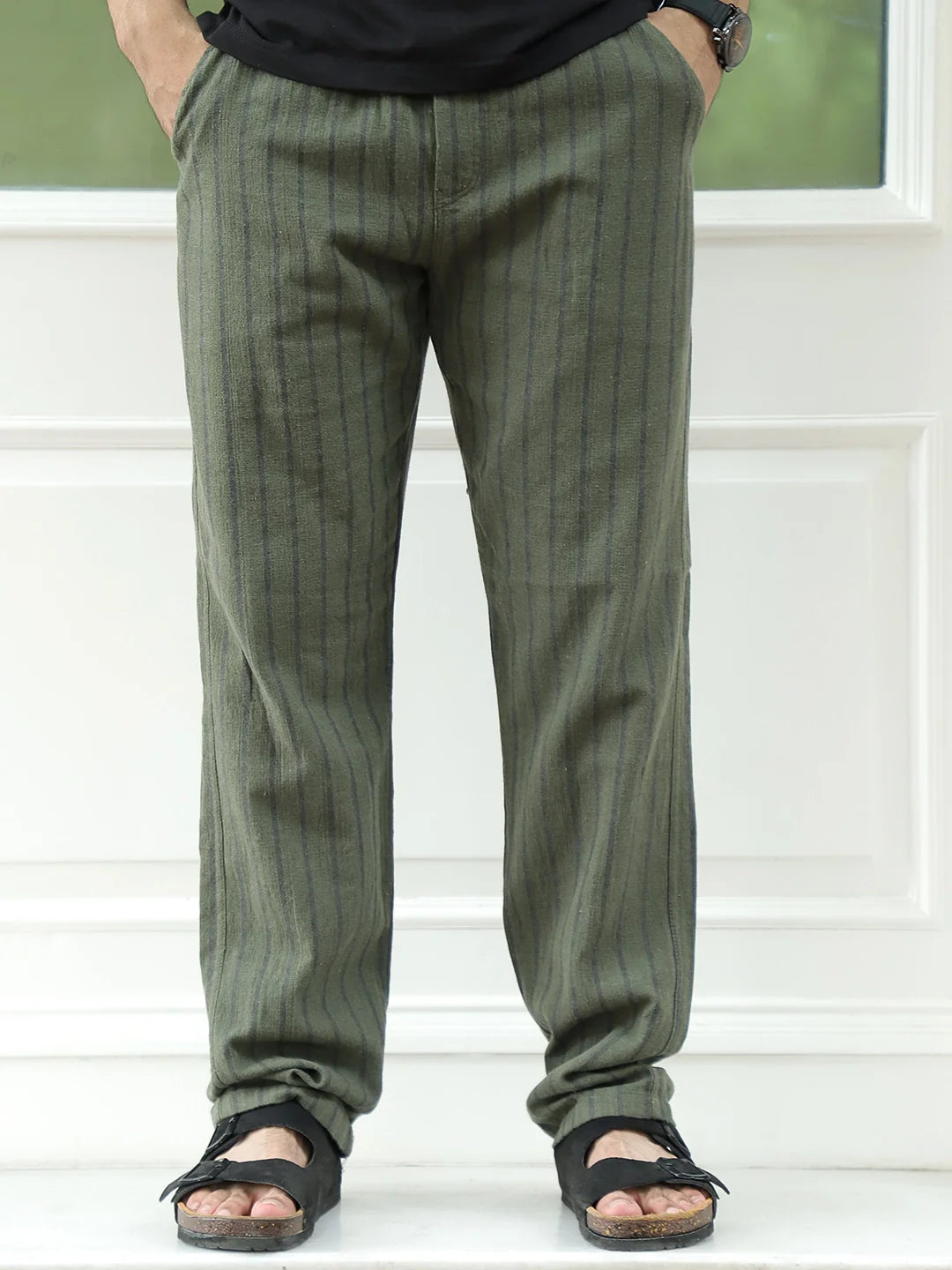 Mavero Olive Green Stripe Trouser