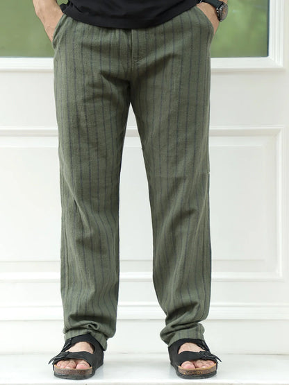 Mavero Olive Green Stripe Trouser