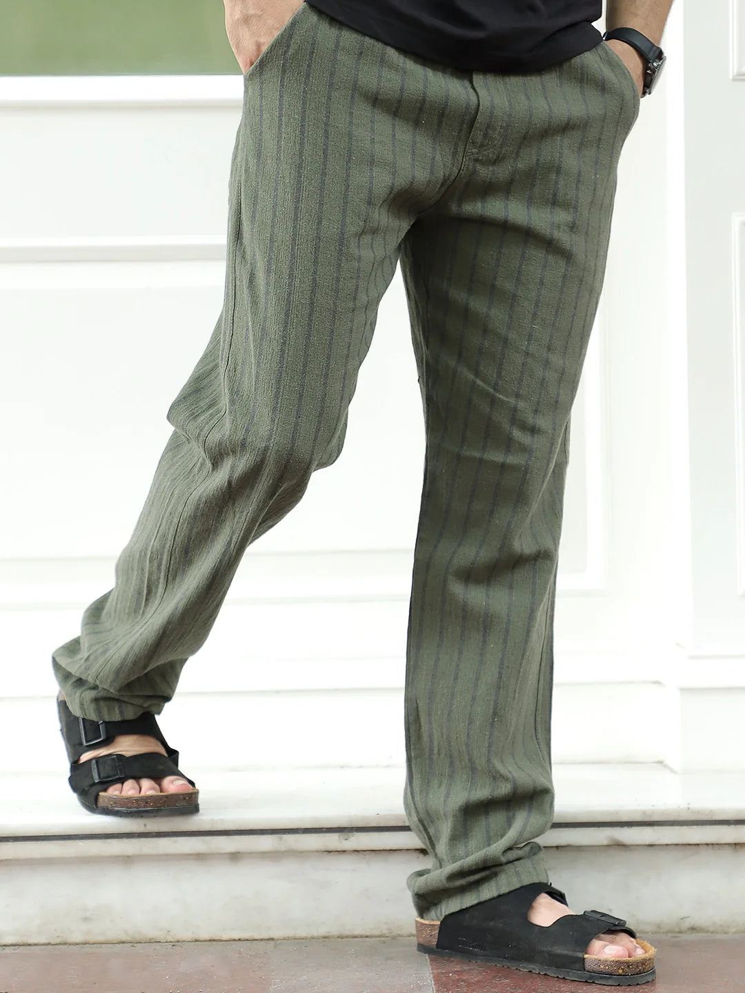 Mavero Olive Green Stripe Trouser